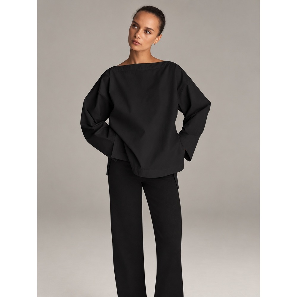 J.Crew Ciel Top Regenerative Cotton Poplin Blouse Black Side Button Women Medium